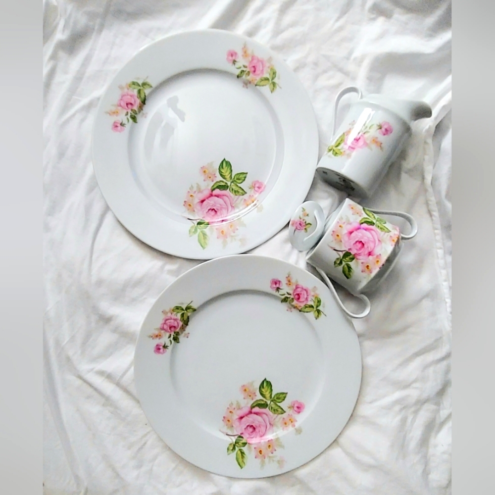 Rare Limoges France du Lys Royal Authentic Porcelane 10" Pink Rose Dinner Plates